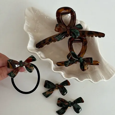 Fermaglio per Capelli a Pinza in Acetato Stile Francese Tartarugato con Fiocco Fatto a Mano Accessori per Capelli Donna