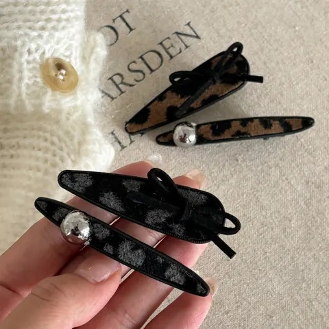 Pinza para el Pelo con Estampado de Leopardo Vintage para Mujer Moda de Otoño Invierno Tela Metal Lazo Accesorios