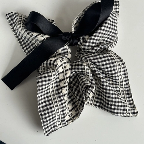 Vintage Plaid Large Bow Scrunchie And Houndstooth Artificial Pearl Headband For Women Elegant Fabric Hair Ties Accessories