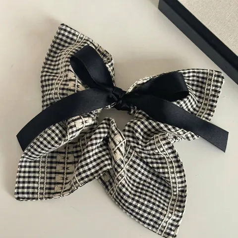 Vintage Plaid Large Bow Scrunchie And Houndstooth Artificial Pearl Headband For Women Elegant Fabric Hair Ties Accessories