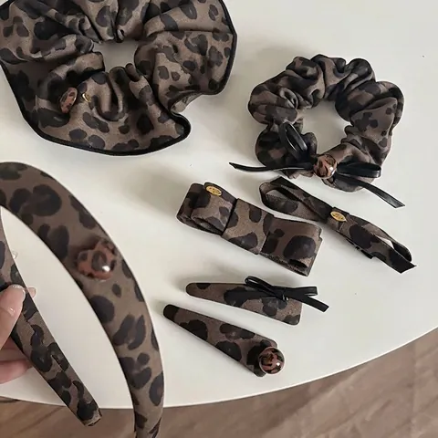 Set di Fermagli per Capelli Vintage con Stampa Leopardata Fiocco in Tessuto alla Moda Elastici Fascia per Capelli Donna Gioielli