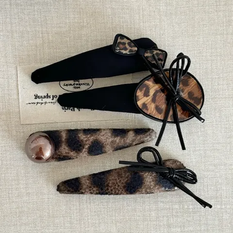 Vintage Leopardenmuster Haarspange Kollektion Leder Stoff Schleife Metallkugel Pony-Clip Haarnadel Für Damen Alltag Accessoire