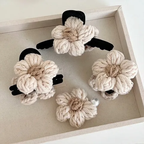 Pinza per Capelli a Fiore in Maglia Invernale Grande Clip a Squalo in Velluto per Donna Accessori per Capelli a Fiore Fatti a Mano