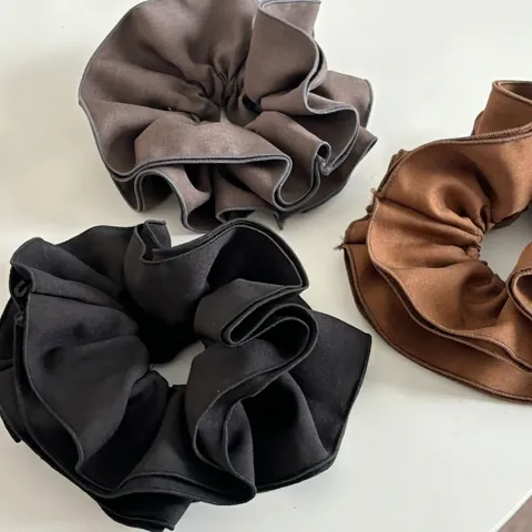 Coleteros Vintage de Tela de Traje de Gran Tamaño de Doble Capa para Mujer Gomas para el Pelo Elegantes de Color Sólido para Coleta Accesorios de Pelo de Oficina