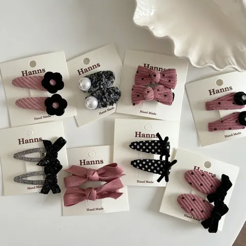 Barrettes à Cheveux en Tissu Style Coréen avec Nœud Papillon et Pois pour Femmes Doux Velours Côtelé Accessoires de Cheveux