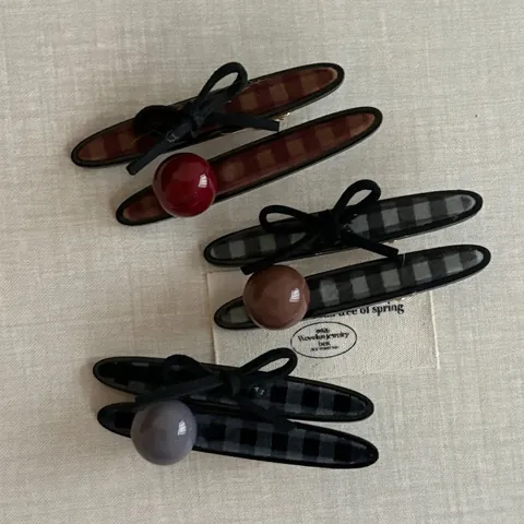 Retro Korean Plaid Fabric Wrapped Hair Clip Handmade Bow Artificial Pearl Decor Duckbill BB Clip Women Fashion Hair Accessories