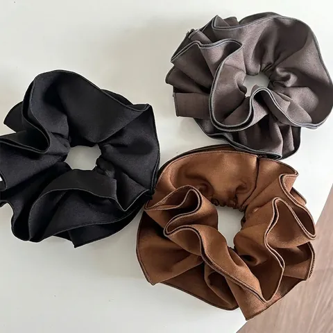 Coleteros Vintage de Tela de Traje de Gran Tamaño de Doble Capa para Mujer Gomas para el Pelo Elegantes de Color Sólido para Coleta Accesorios de Pelo de Oficina