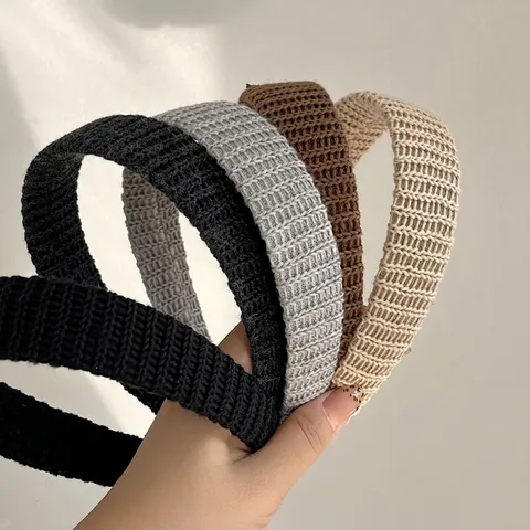 Diadema de Punto Vintage de Borde Ancho Canalé Francés Color Sólido Accesorio para el Cabello de Moda para Mujer