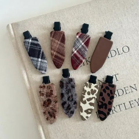 Korean Leopard Print Fabric Hair Clips Sweet Fabric Duckbill Side Clips Plaid Solid Color Hair Accessories Hairpin For Women