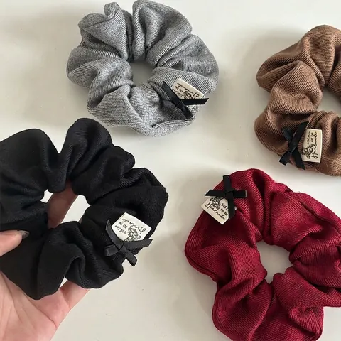 Scrunchie per Capelli in Maglia a Costine Vintage Con Fiocco e Etichetta Fatta a Mano Elastico per Coda di Cavallo per Donna Gioielli