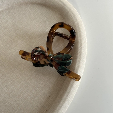 Vintage Acetate Hair Clip For Women French Handmade Leopard Green Tortoiseshell Bow Claw Clip Elegant Daily Hair Accessories