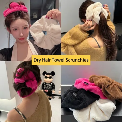 Chouchous en Peluche Surdimensionnés pour Femmes Doux Polaire Corail Grands Élastiques à Cheveux Élégants pour le Lavage du Visage