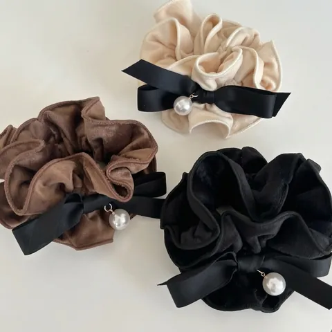 Elegante Elastico Per Capelli In Velluto Con Fiocco In Satin E Ciondolo In Perla Artificiale Stile Balletto Francese Donna