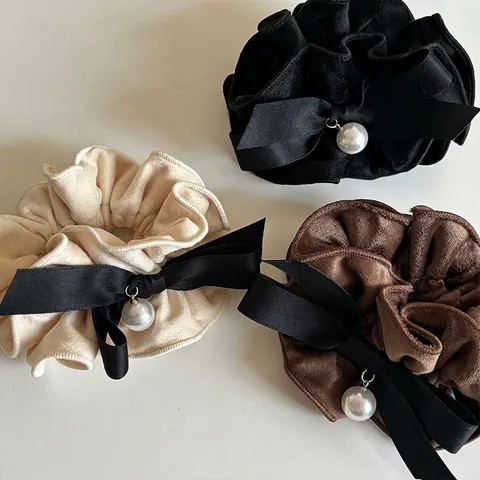 Elegante Elastico Per Capelli In Velluto Con Fiocco In Satin E Ciondolo In Perla Artificiale Stile Balletto Francese Donna