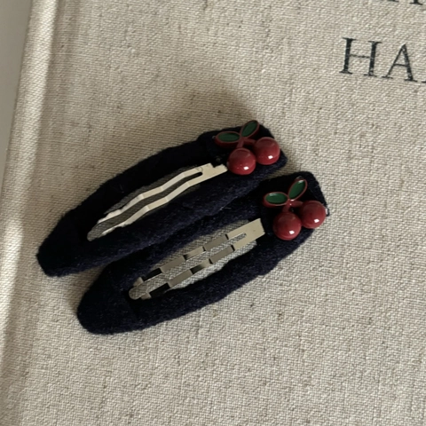 Pince à Cheveux en Tissu Cerise Bleu Marine Style Japonais Serre-tête Nœud pour Femmes Douce Cerise Rouge Accessoires Faits à la Main