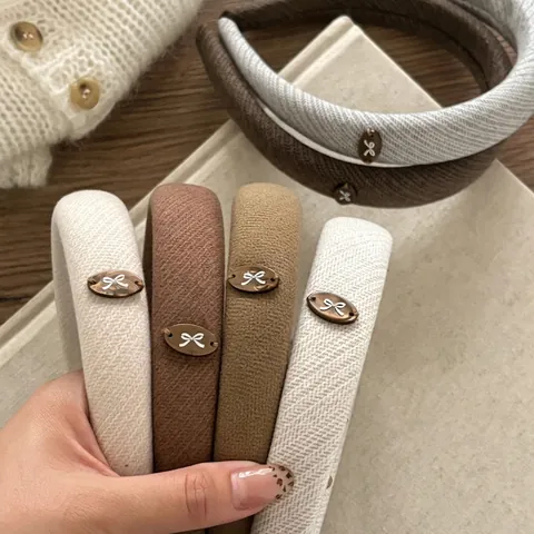 Vintage Woolen Bow Padded Headband For Women Elegant Solid Color Sponge Hair Hoop French Style Thickened Autumn Winter Hair Accessories