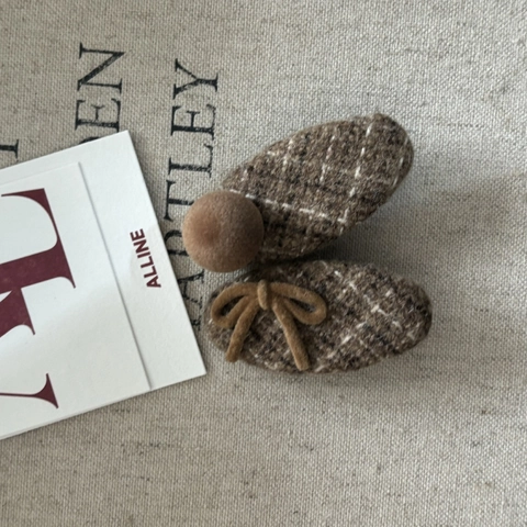 Vintage Wolle Schleife Bommel Haarklammern Für Damen Elegante Tweed BB Pony Clips Herbst Winter Haarschmuck Set