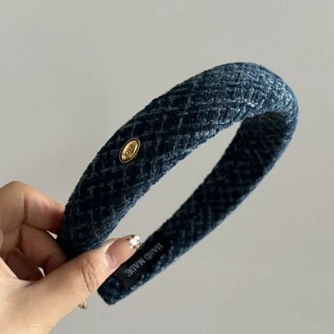 Vintage Gepolstertes Tweed Stirnband Für Damen Gold Love Metall Etikett Koreanischer Stil Elegantes Gewebtes Haarband Haarschmuck