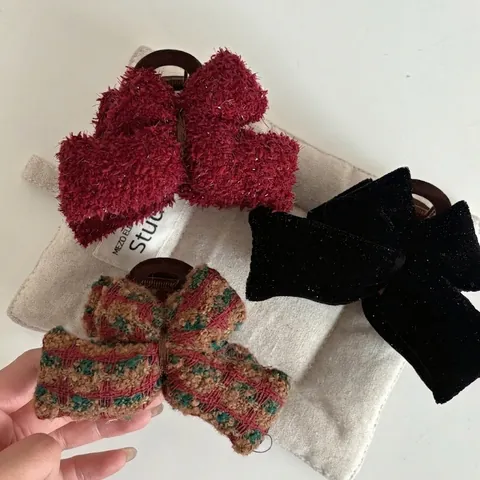 Pinze Per Capelli Vintage In Peluche Velluto Fiocco Per Donna Tweed Plaid Shark Clips Cuore Argento Accessori Per Capelli Taglia Grande