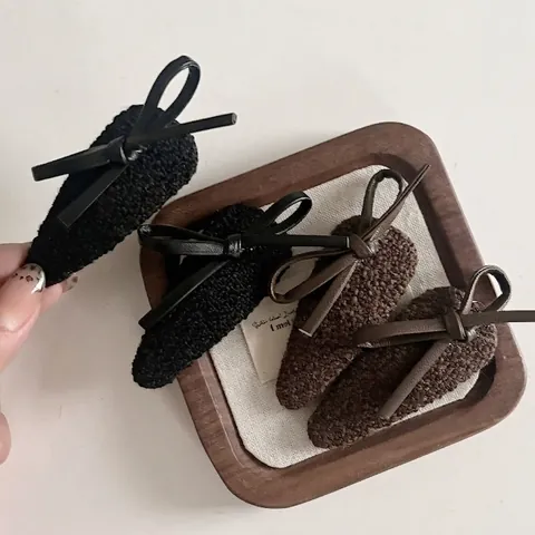 Fermaglio per Capelli in Tessuto Con Fiocco in Pelle Vintage per Donna Clip per Frangia Autunno Inverno Fatto a Mano