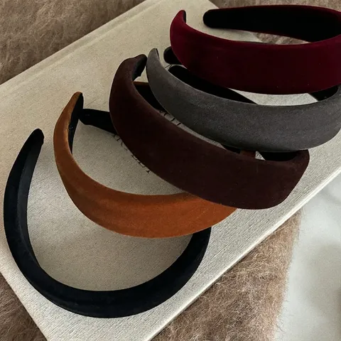 Elegante Diadema Acolchada de Terciopelo para Mujer Otoño Invierno Color Sólido Esponja Aro para el Cabello Moda Accesorios para el Cabello