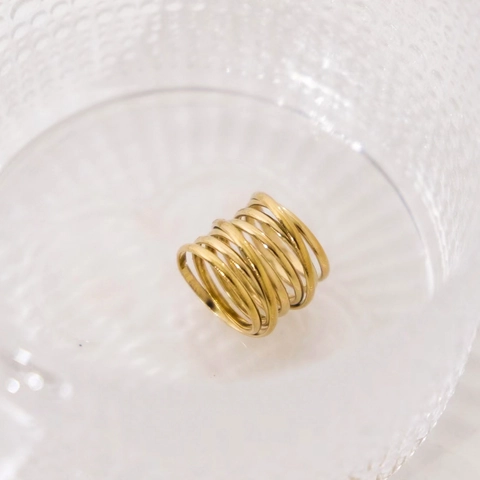 Bague Enroulée Multi-couches en Acier Inoxydable pour Femme Minimaliste Anneau Simple Ajouré Bague Géométrique Plaqué Or Bijoux