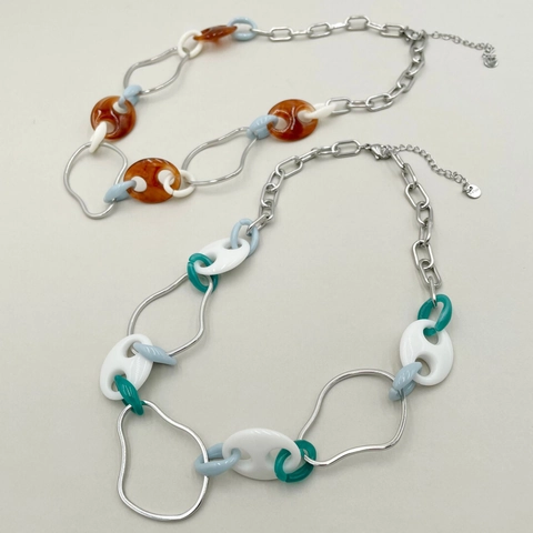 Collier Chaîne Museau De Porc Acier Inoxydable Résine Acrylique Style Hip Hop Couleurs Bonbons Bijoux Géométriques Femmes Hommes