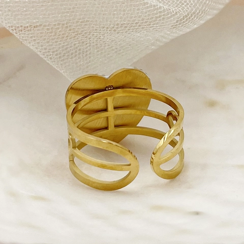 Bague Coeur en Acier Inoxydable Plaqué Or pour Femmes Plein de Strass AB Multicouche Creuse Réglable Bague Ouverte