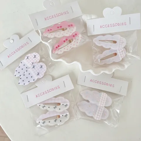Sweet Acrylic Bow Knot Wave Cloud Hair Clips For Girls Women Polka Dot Floral Cherry Pattern Duckbill Side Clips Hair Accessory
