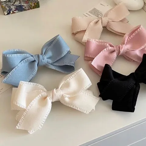 Elegant Balletcore Bow Hair Clip For Women French Style Large Fabric Spring Clip Retro Ruffled Edge Hairpin Fashion Hair Accessory