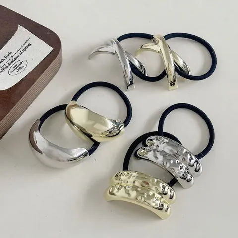 Coletero de Metal Minimalista para Mujer Aleación Geométrica de Alta Elasticidad Color Oro Plata Soporte para Coleta