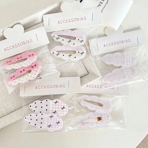 Sweet Acrylic Bow Knot Wave Cloud Hair Clips For Girls Women Polka Dot Floral Cherry Pattern Duckbill Side Clips Hair Accessory