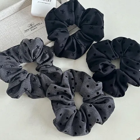 Chouchou à Cheveux Nœud à Pois Style Français Élastique en Tissu Motif Cœur Vintage Support Queue de Cheval pour Femmes Accessoires de Cheveux à la Mode