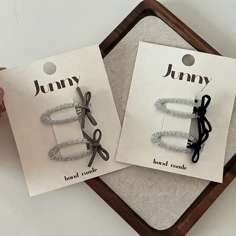 Fermagli per Capelli BB Ovali Glitter Argento Fatti a Mano Con Fiocchi in Camoscio Delicate Forcine alla Moda per Donna Ragazza Accessori per Capelli