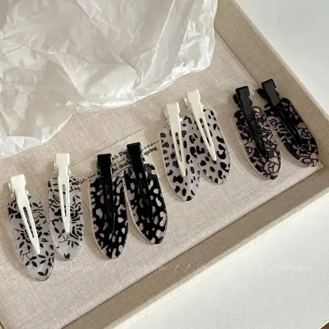 Acryl Spoorloos Haarclip Vintage Luipaard Bloemen Inktwassing Pony Clip Handgemaakt Duckbill Makeup Zijclip Voor Dames