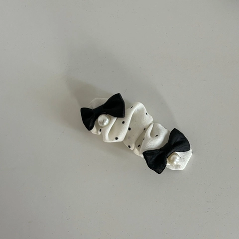 Elegant Polka Dot Bow Hair Clip French Vintage Satin Scrunchie With Artificial Pearl For Women Fashion Hair Accessories