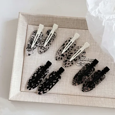 Acryl Spoorloos Haarclip Vintage Luipaard Bloemen Inktwassing Pony Clip Handgemaakt Duckbill Makeup Zijclip Voor Dames