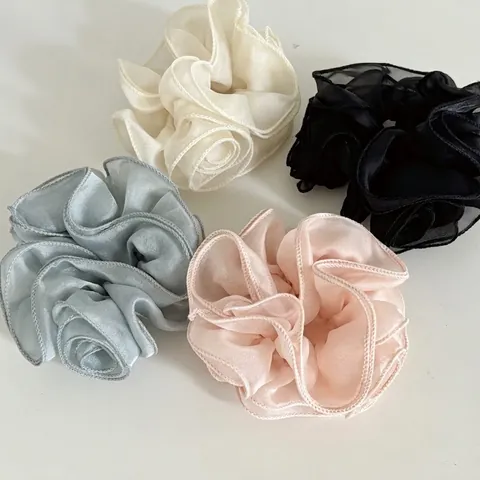 Vintage Fabric Rose Flower Scrunchie French Retro Large Hair Tie Gentle Ponytail Holder Elegant Hair Accessories Women