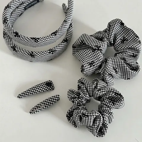 Französische Retro Haarspange Hahnentritt Schleife Stoff Handgefertigte BB Clip Haargummi Süß Elegant Schwarz Weiß Damen