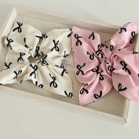 Accesorios para el Cabello de Mujer Satén con Estampado de Lazo Coletero Scrunchie Pañuelo Cuadrado de Satén Retro Francés Hecho a Mano Moda