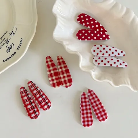 Vintage Rote Punktmuster Karo Druckknopf Haarspangen Für Damen Mädchen Süße Pastorale Gingham Streifen Haarnadeln BB Clip Kopfschmuck