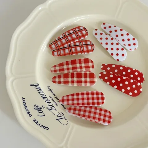 Vintage Rote Punktmuster Karo Druckknopf Haarspangen Für Damen Mädchen Süße Pastorale Gingham Streifen Haarnadeln BB Clip Kopfschmuck