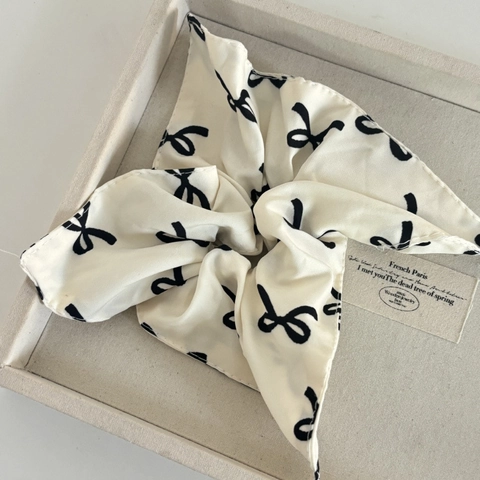 Accesorios para el Cabello de Mujer Satén con Estampado de Lazo Coletero Scrunchie Pañuelo Cuadrado de Satén Retro Francés Hecho a Mano Moda