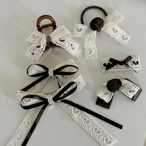 Molletta per Capelli con Fiocco in Pizzo Camelia Romantica Francese per Donna Clip a Becco d'Anatra Vintage Elegante