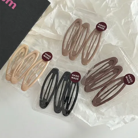 Minimalist Alloy Enamel Oval BB Hair Clips For Women Girls Solid Color Coffee Series Matte Snap Clips Hair Styling Accessories