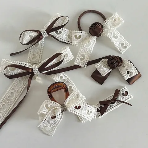 Molletta per Capelli con Fiocco in Pizzo Camelia Romantica Francese per Donna Clip a Becco d'Anatra Vintage Elegante