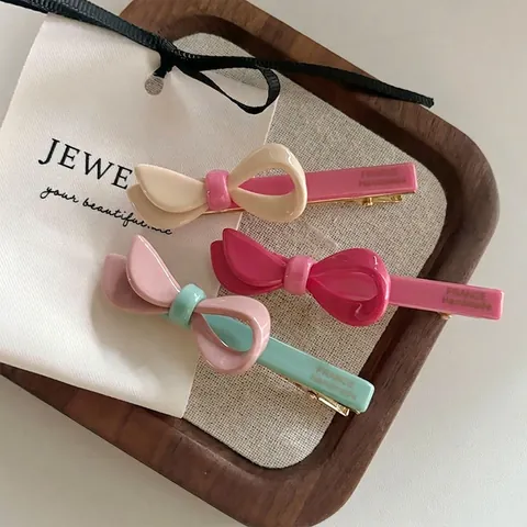 Pinza de Pelo Lazo Color Contraste Acetato Hecho a Mano Clip Pico de Pato Para Niñas Moda Mujer Accesorios de Pelo Estilo Francés