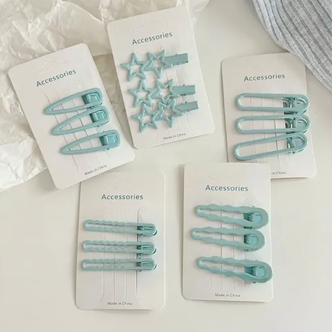 Dolci Clip per Capelli a Becco d'Anatra Geometriche in Lega di Metallo Blu Menta Verde a Forma di Goccia d'Acqua per Donna