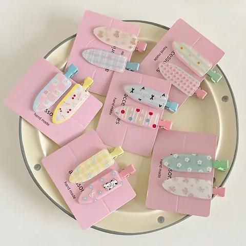 Acrylic Bow Hair Clips Cherry Polka Dot Floral Duckbill Hairpins Cute Styling Accessories For Women Girls Sweet Ornaments