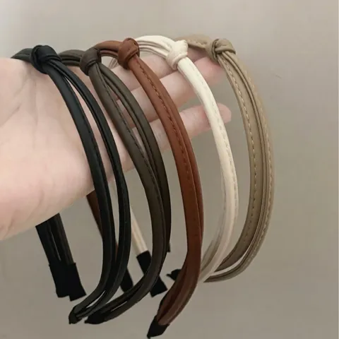 Mode PU Leder Geknotetes Stirnband Für Damen Doppelstrang Dünnes Haarband Einfarbig Pendeln Täglich Haarschmuck
